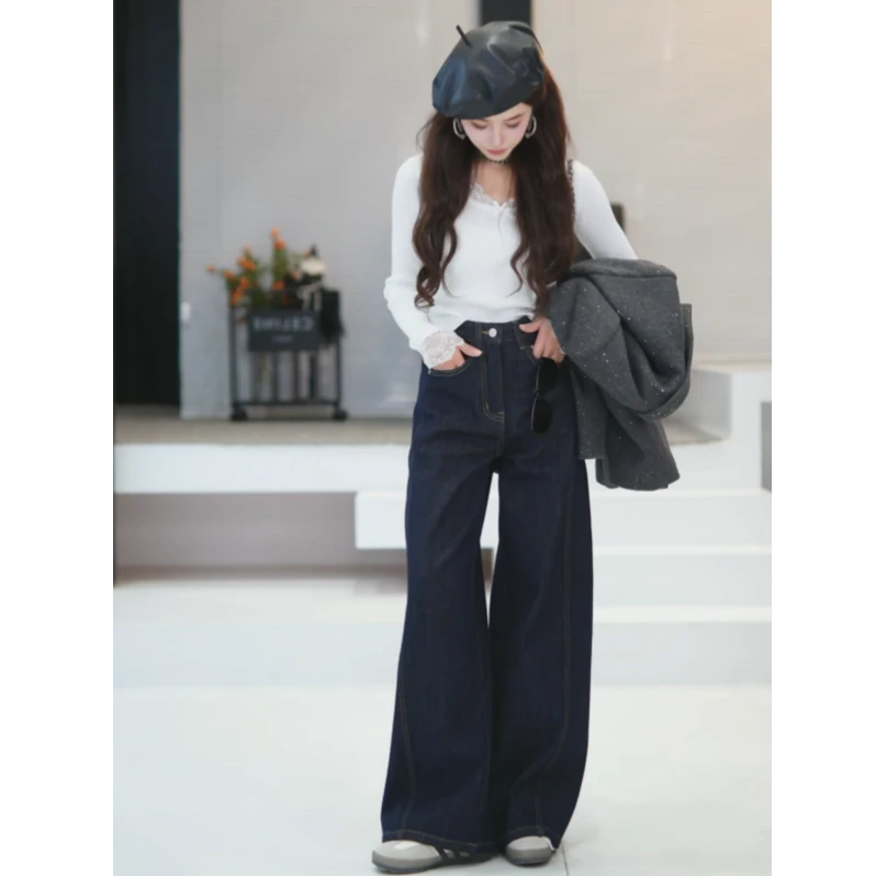 co&sheng重生小个子2024秋冬新款加绒加厚牛仔裤修身高腰显瘦显高