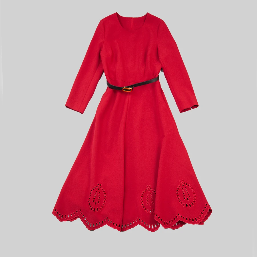 六丑【温婉佳人】新款时尚女装两色下摆镂空连衣裙212LYQ0088