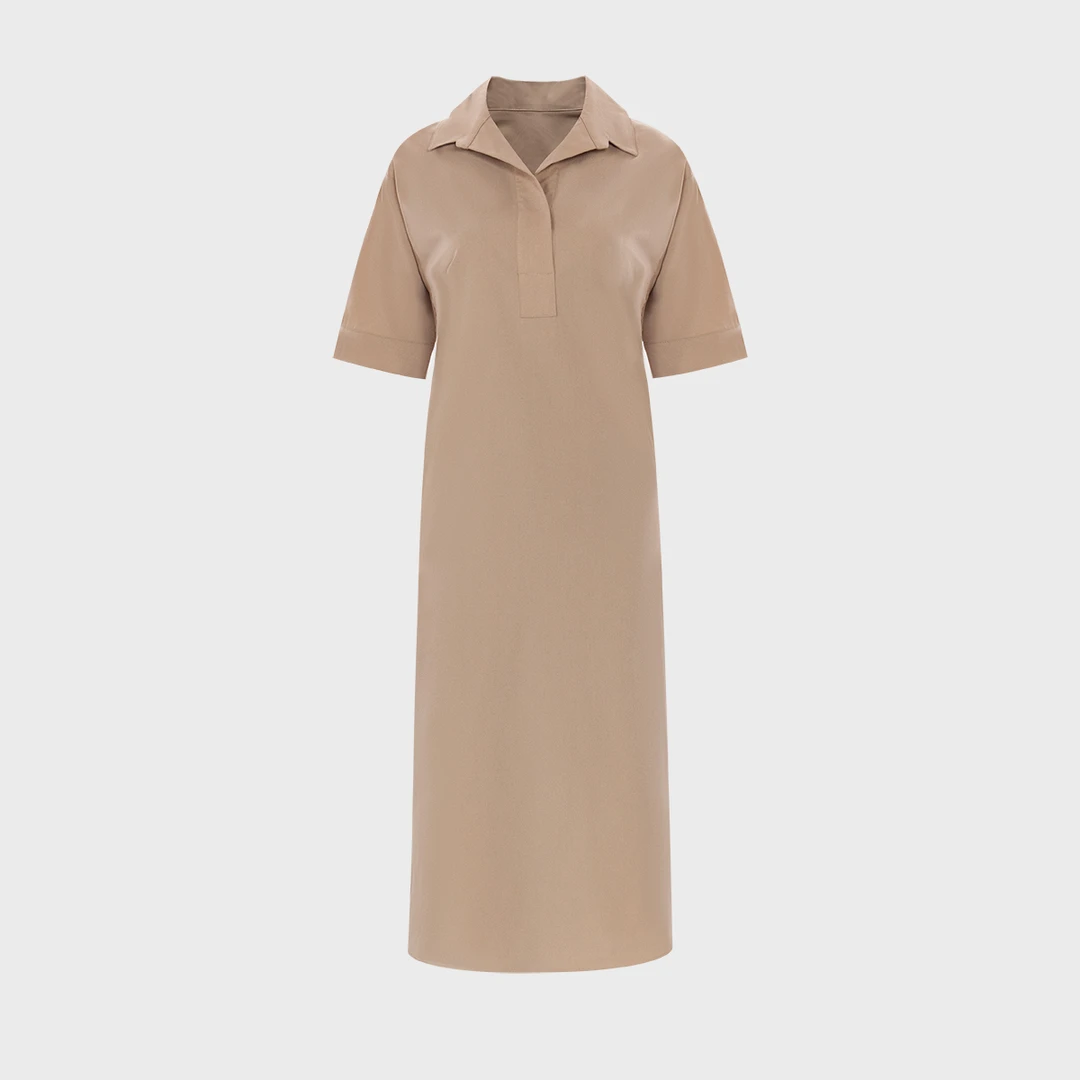 【六丑】新款两色气质感女装衬衫领T恤连衣裙306LYQ0271