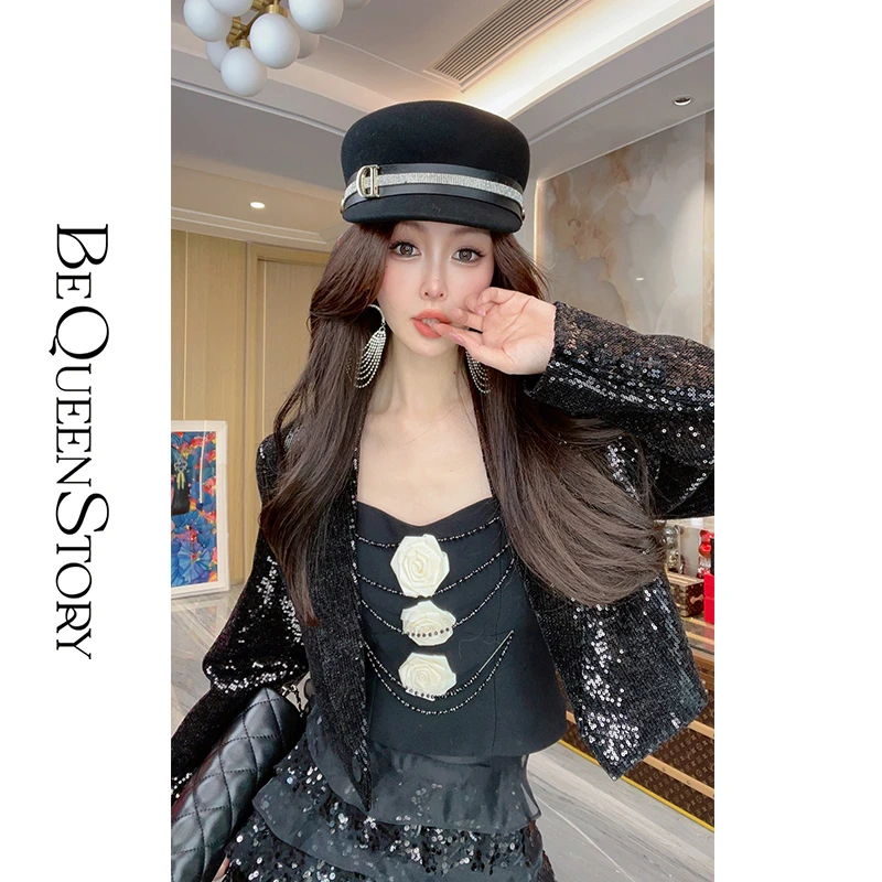 余潇潇【墨尔本夜色】法式时尚轻奢重工亮丝丝绒亮片短外套