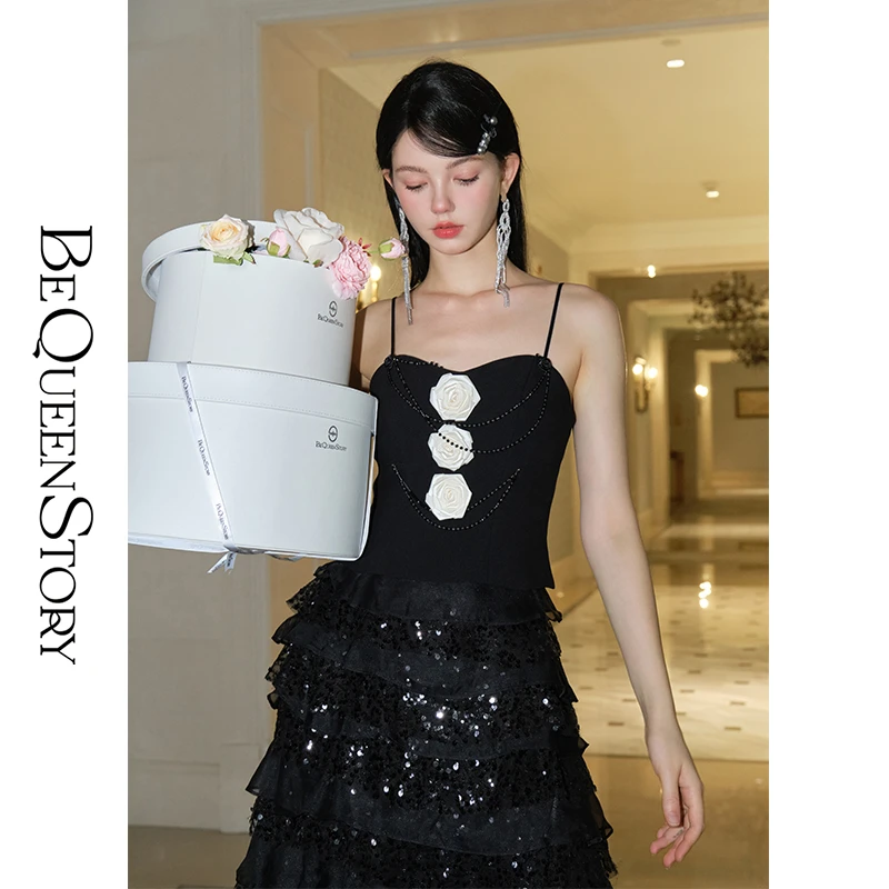 BeQueenStory【茶花晚宴】时尚名媛风法式小众显瘦优雅性感吊带