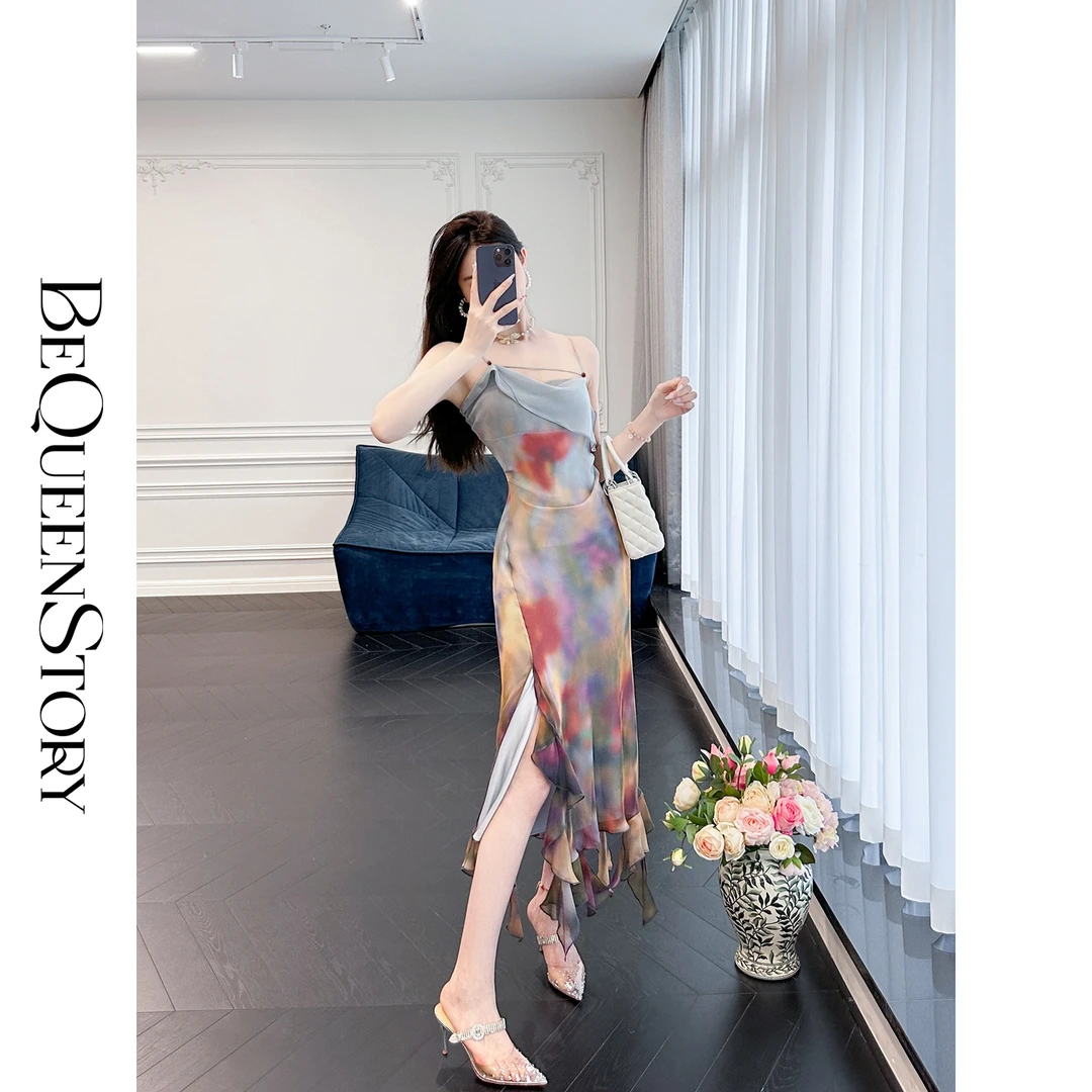 余潇潇【玫瑰庄园】舒适时尚捏褶收腰浪漫印花修身连衣裙