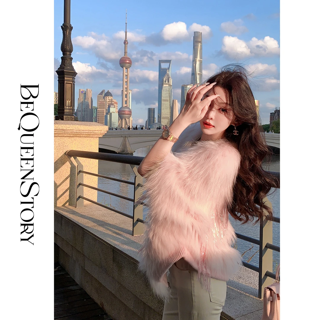 余潇潇【娇宠千金】秋冬轻奢拉链门襟漂染五分袖貉子毛外套