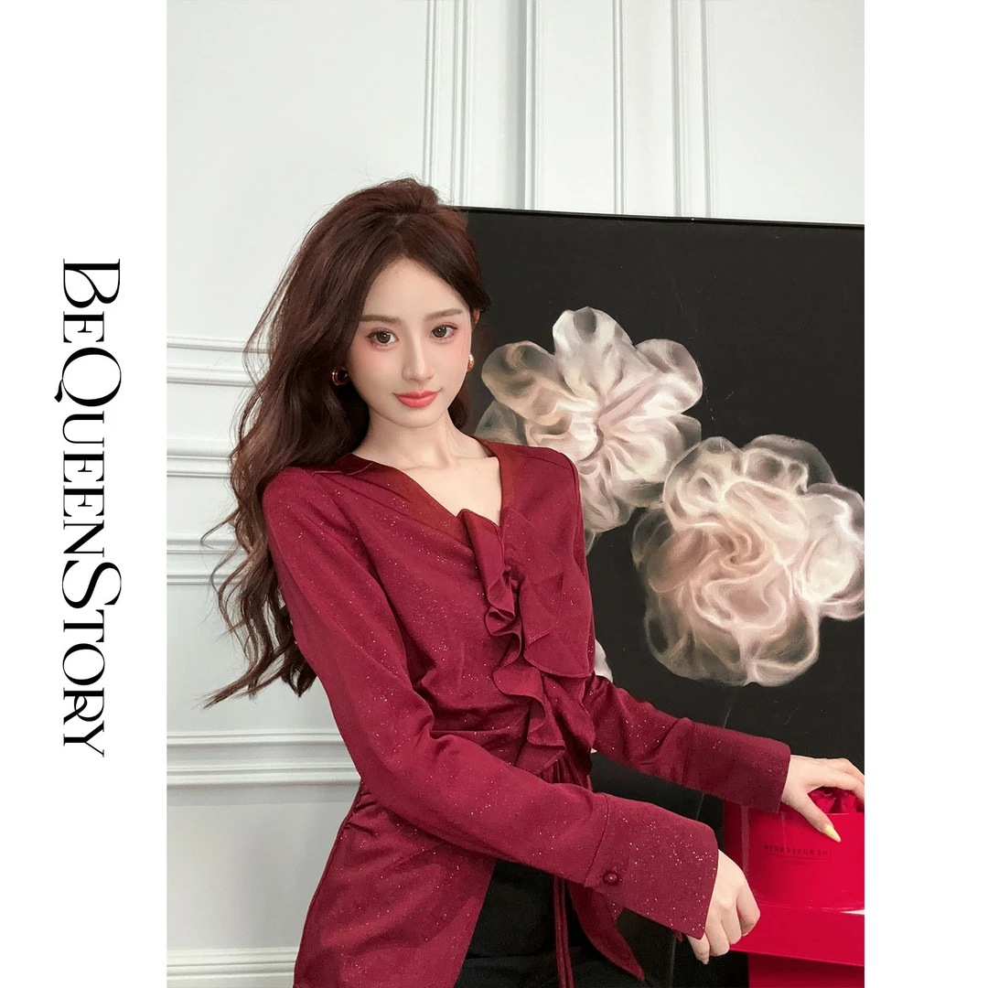 余潇潇【冷萃玫瑰】高贵上档次设计感荷叶边显瘦长袖衬衫