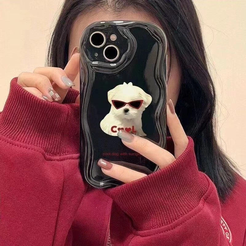 苹果14手机壳iPhone11/13墨镜酷狗12pro女xsmax软6P7P8PLUS卡通套
