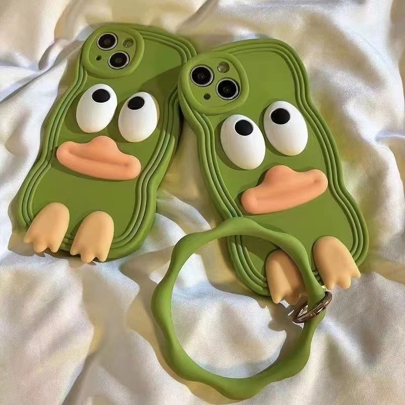卡通鸭子表情适用苹果15华为OPPO/VIVO/红米荣耀手机壳女立体公仔