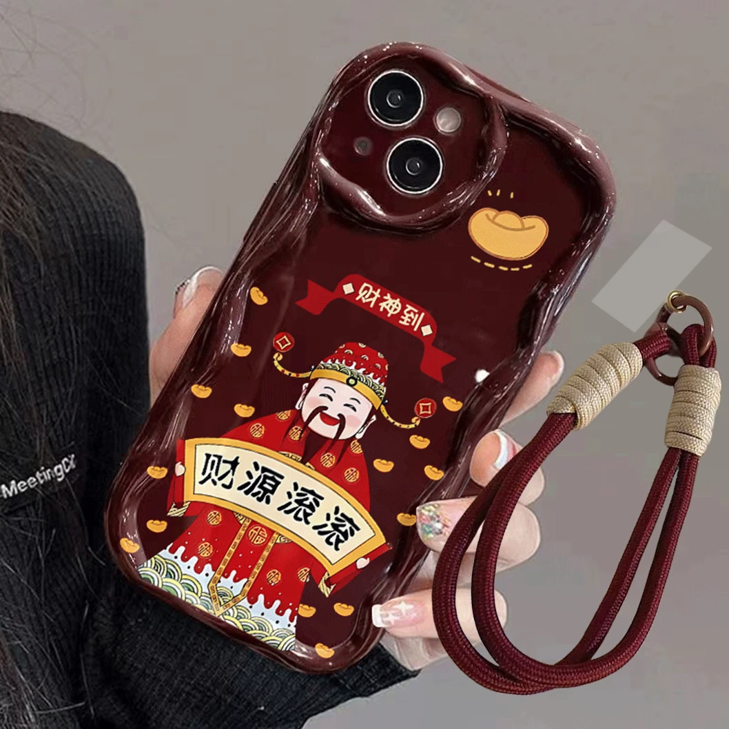 财源滚滚适用苹果15荣耀MATE60oppoK11X防摔vivo小米14手机壳手绳