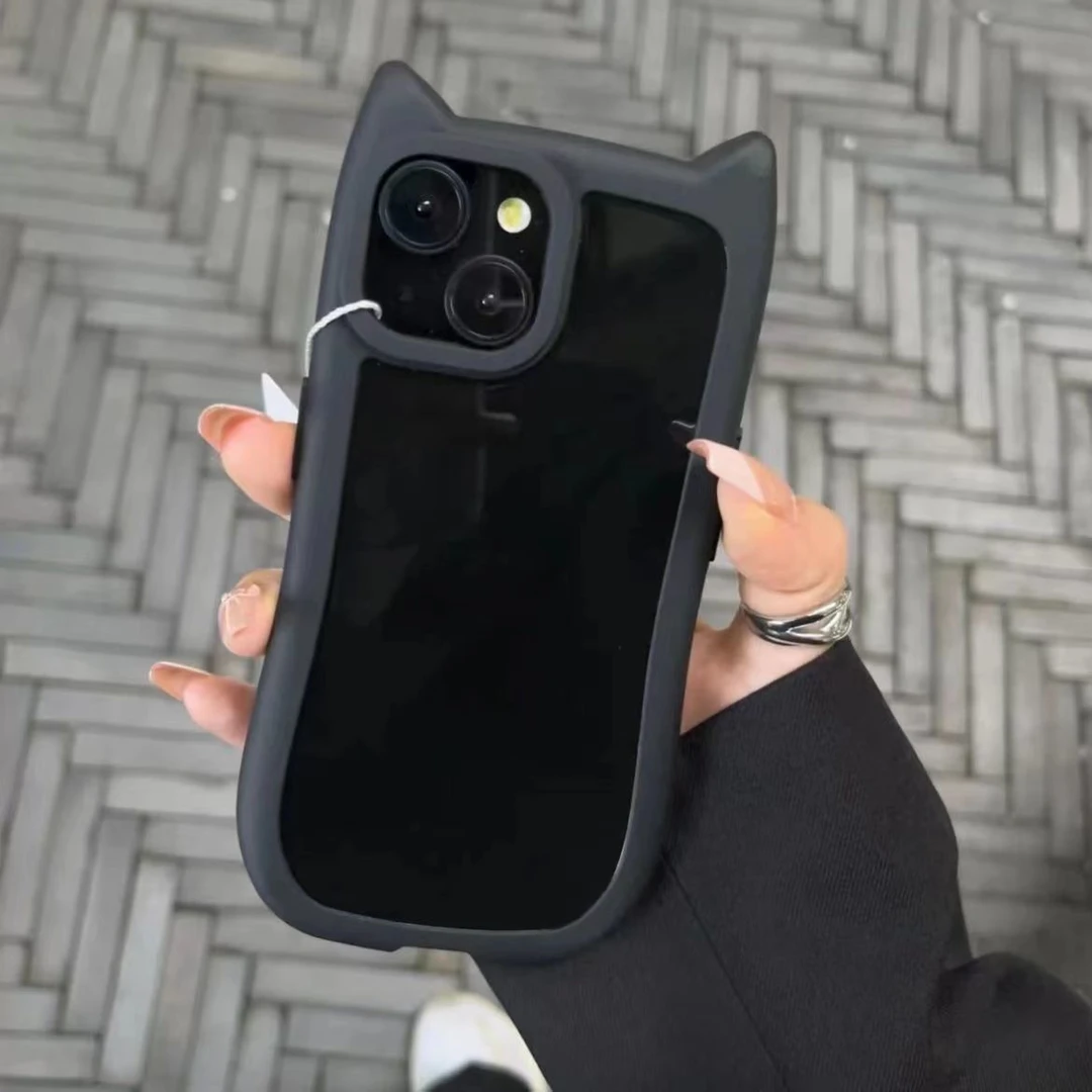 猫耳朵适用苹果15PROMAX手机壳13/14纯色IPhone12/7P8PLUS女女套