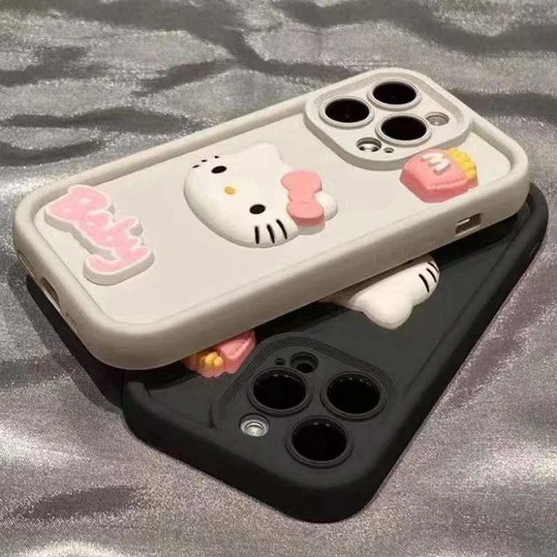 立体薯条KT猫适用于苹果15pro/14手机壳11/13/12女xsmax6P7P8PLUS
