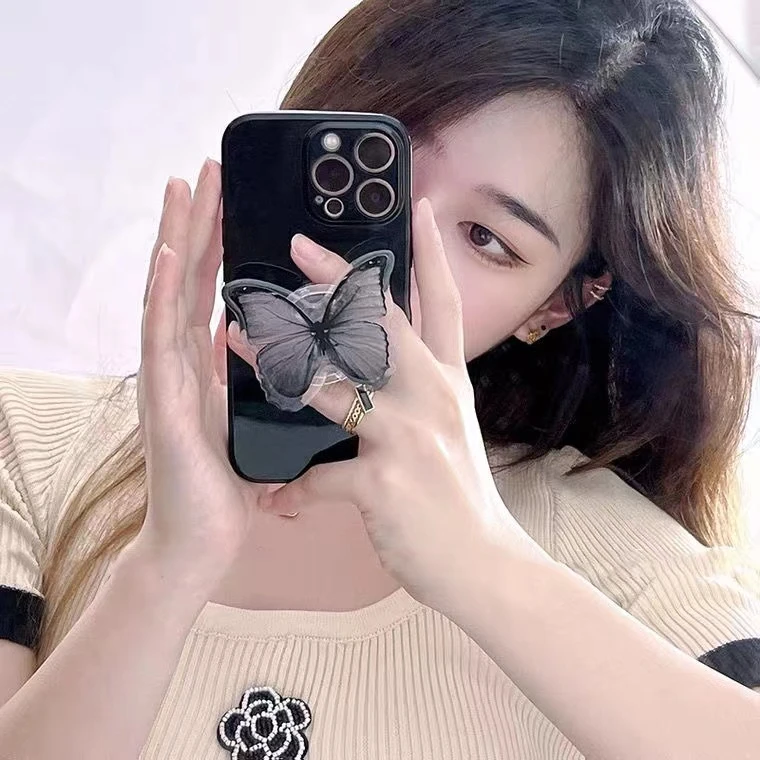韩风蝴蝶适用苹果/华为/OPPO/VIVO/红米荣耀手机壳女懒人支架防摔