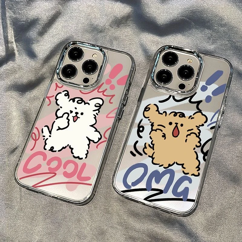 卡通涂鸦小狗适用iphone14/13promax苹果11/12手机壳xsmax电镀镜
