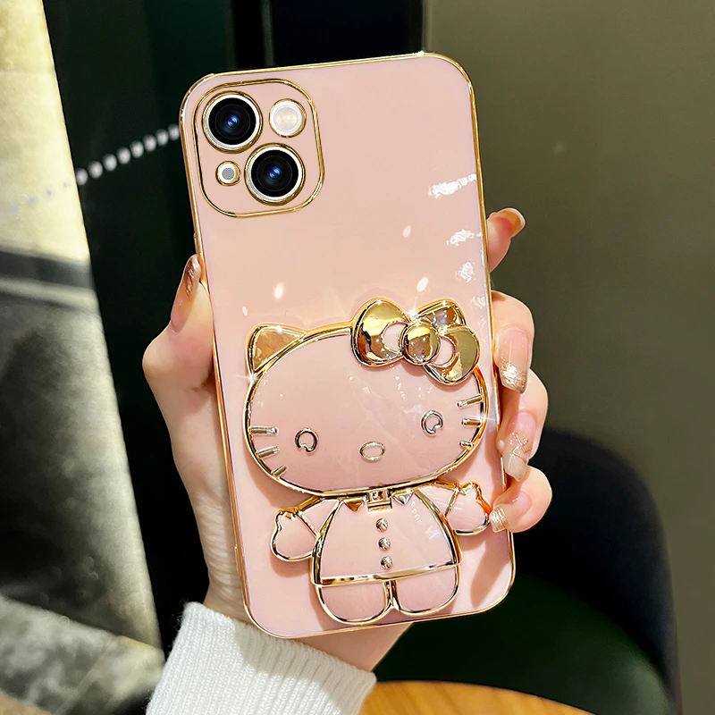 适用苹果/华为/oppo/vivo/红米手机壳创意猫咪补妆镜支架女款简约