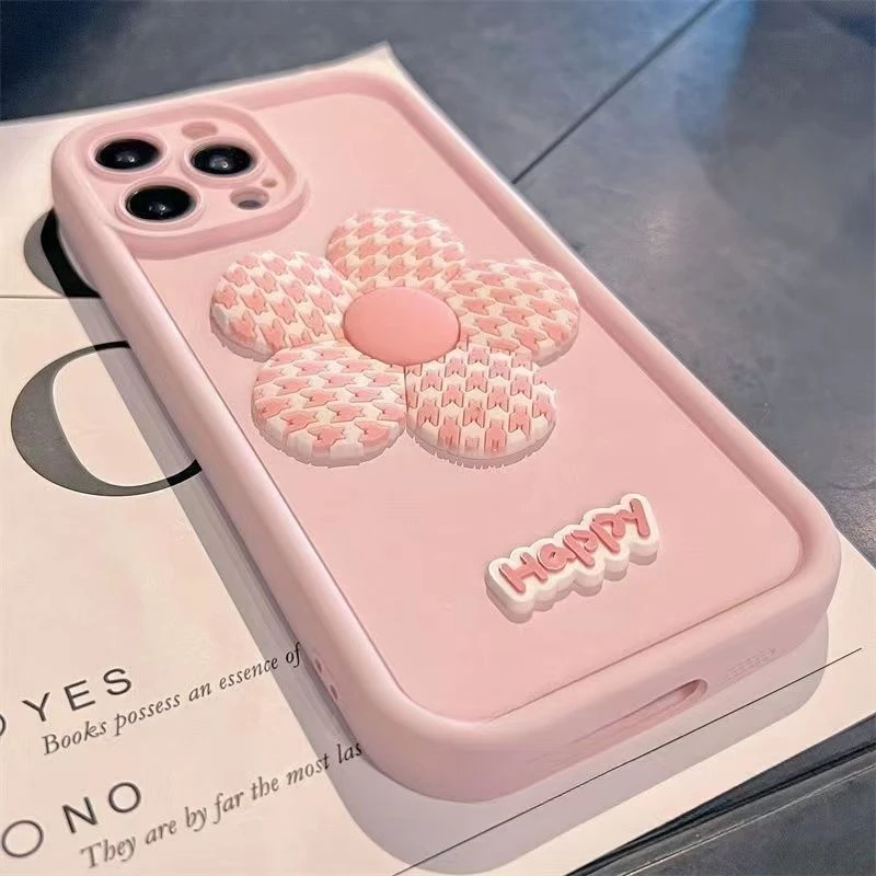 千鸟格花朵苹果15PRO手机壳女IPhone13/14软XR/1112日韩7P8PLUS套