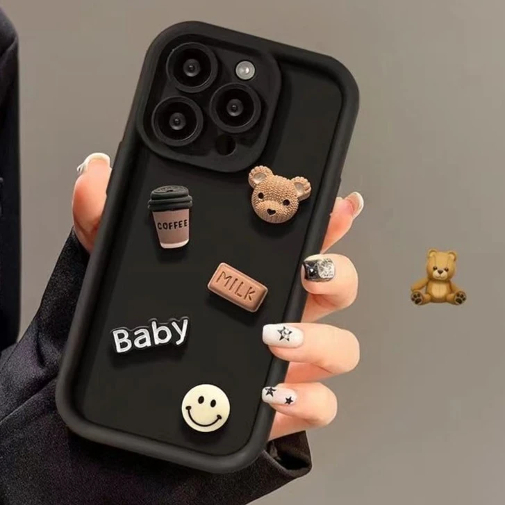 立体公仔适用苹果15/华为/OPPOK11/VIVO红米荣耀手机壳女咖啡小熊