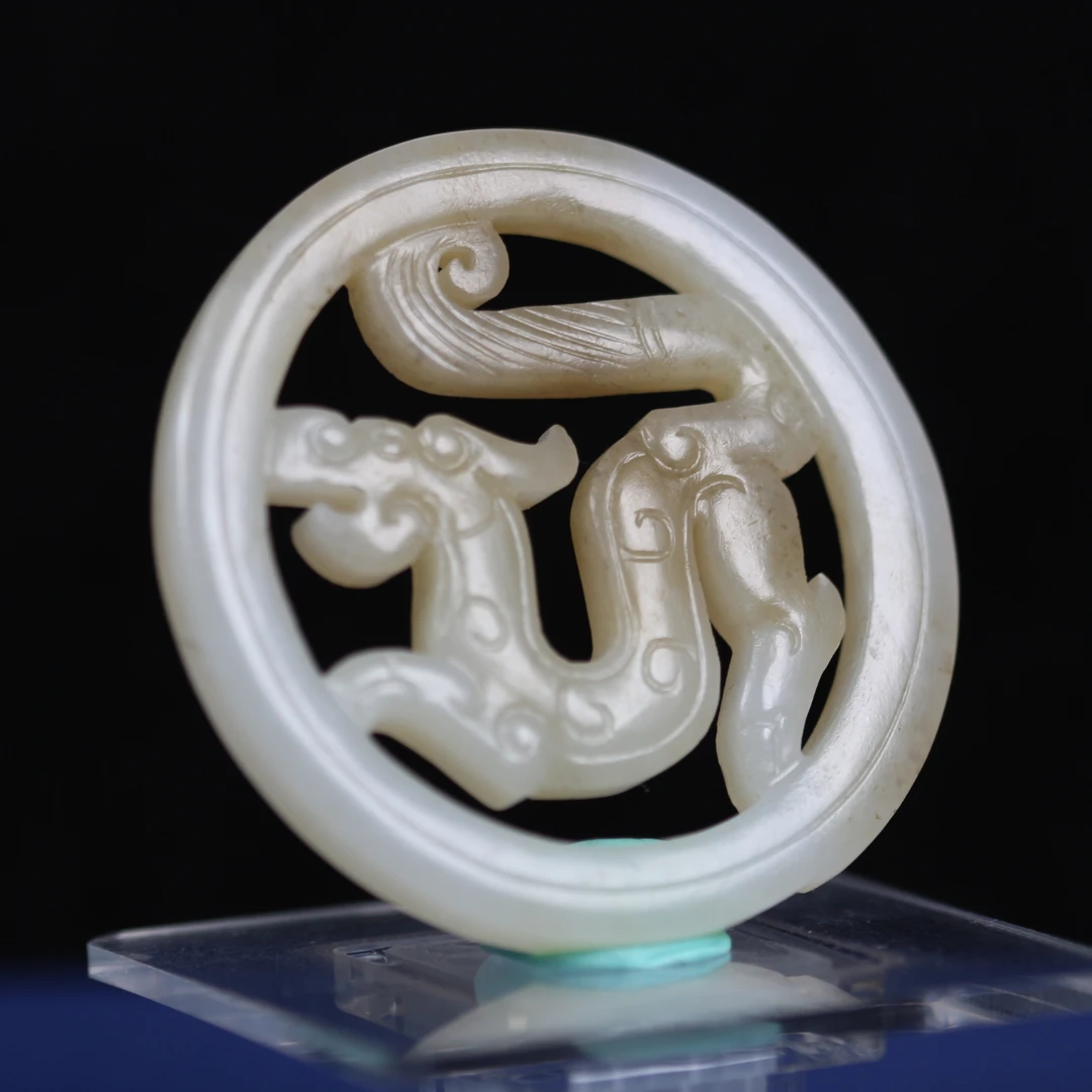 古玉老玉 高古玉收藏真品拍卖旧藏 和田白玉龙挂件吊坠