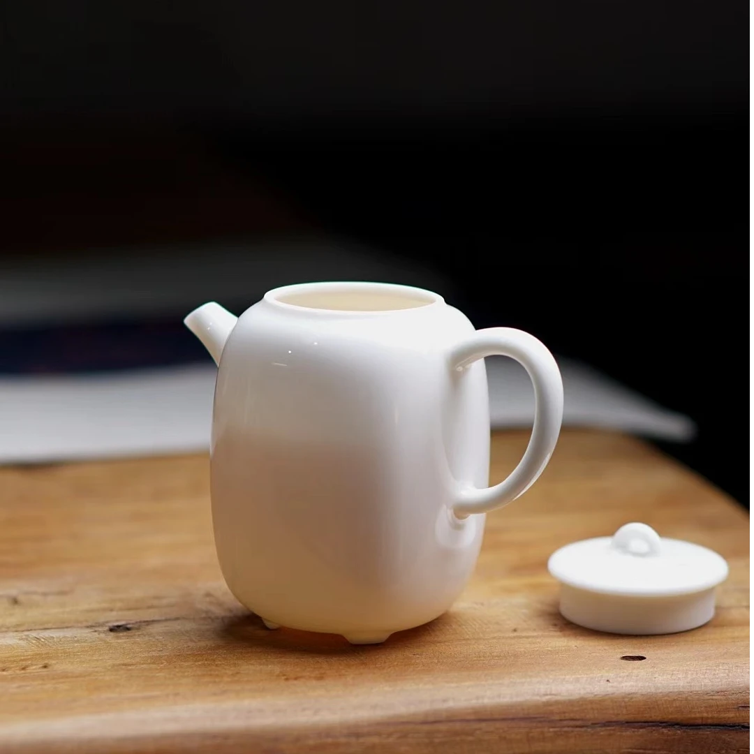 纯白羊脂玉瓷薄胎陶瓷泡茶壶白瓷壶精品功夫茶具家用球孔过滤单壶