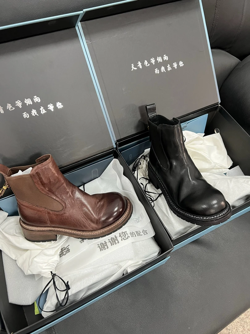 【高端私人订制】马皮复古前拉链靴2312-001