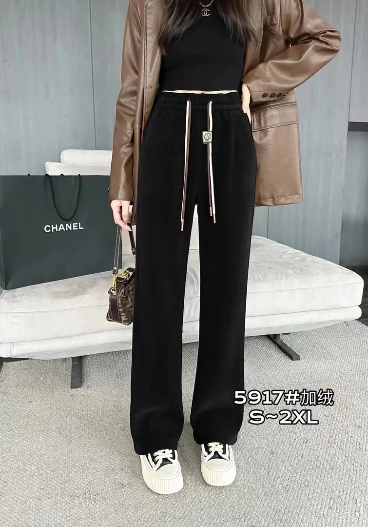 秋冬季窄版加厚加绒阔腿裤子女直筒休闲高腰垂坠感百搭小个子长裤