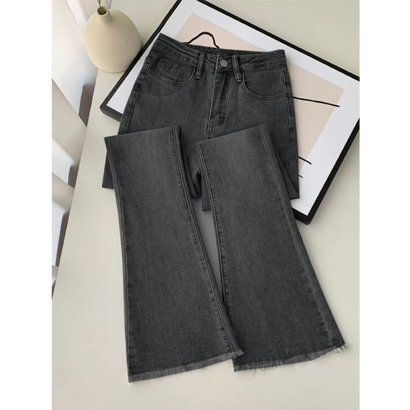 微喇叭牛仔裤女高腰2024新款冬季紧身显瘦弹力直筒百搭拖地裤子潮
