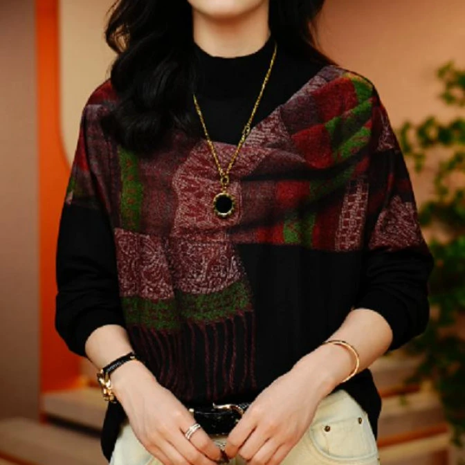 新款3D印花高级感baby绒洋气保暖时尚百搭显瘦圆领上衣秋冬1