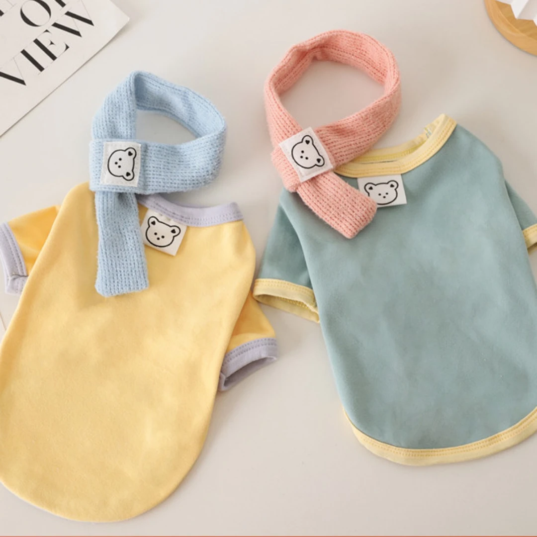 送围巾狗狗衣服秋冬保暖猫咪打底两件套宠物泰迪比熊博美两脚卫衣