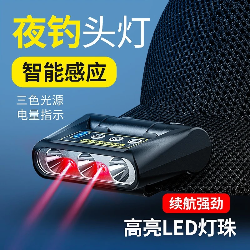 HUWNAG/护王感应头灯钓鱼强光充电头灯户外帽夹灯头戴式照明led灯