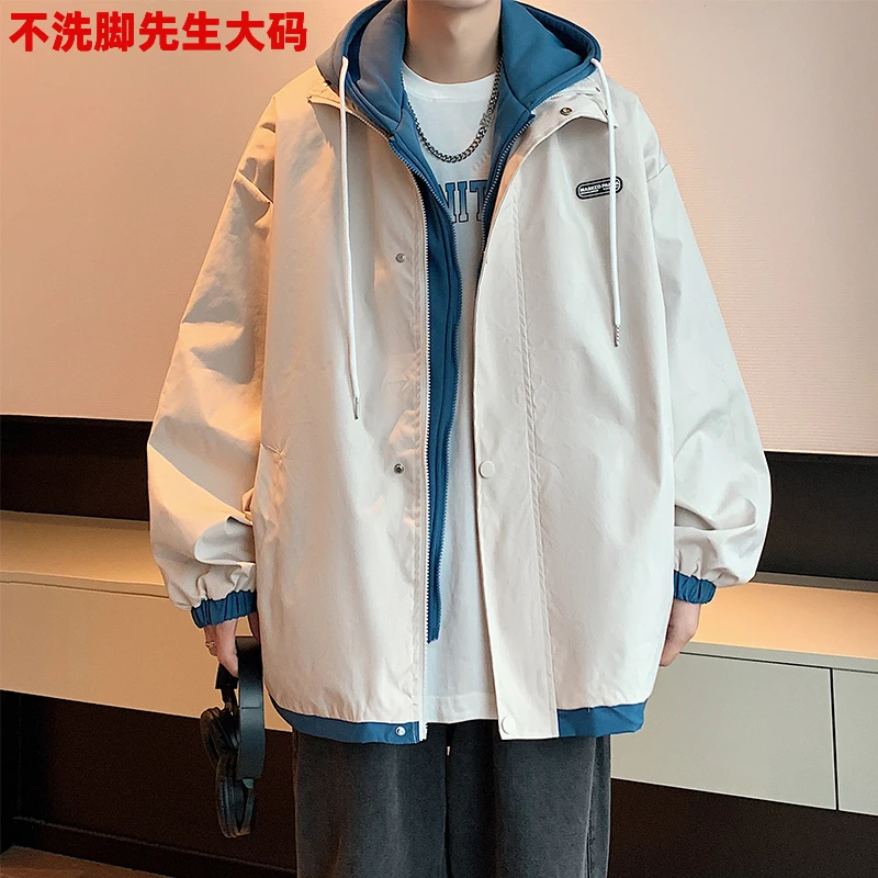 胖子大码青少年帅气连帽夹克韩版潮流痞帅外套宽松百搭学生上衣