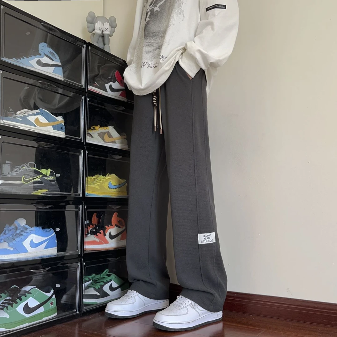 2025春季青少年潮流抽绳直筒休闲裤男情侣显瘦拖地裤百搭大码卫裤