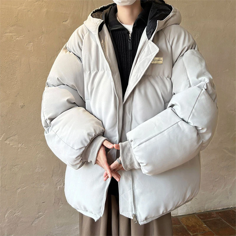 大码灰色棉服男款冬季加厚保暖宽松连帽青少年冬装棉衣外套面包服