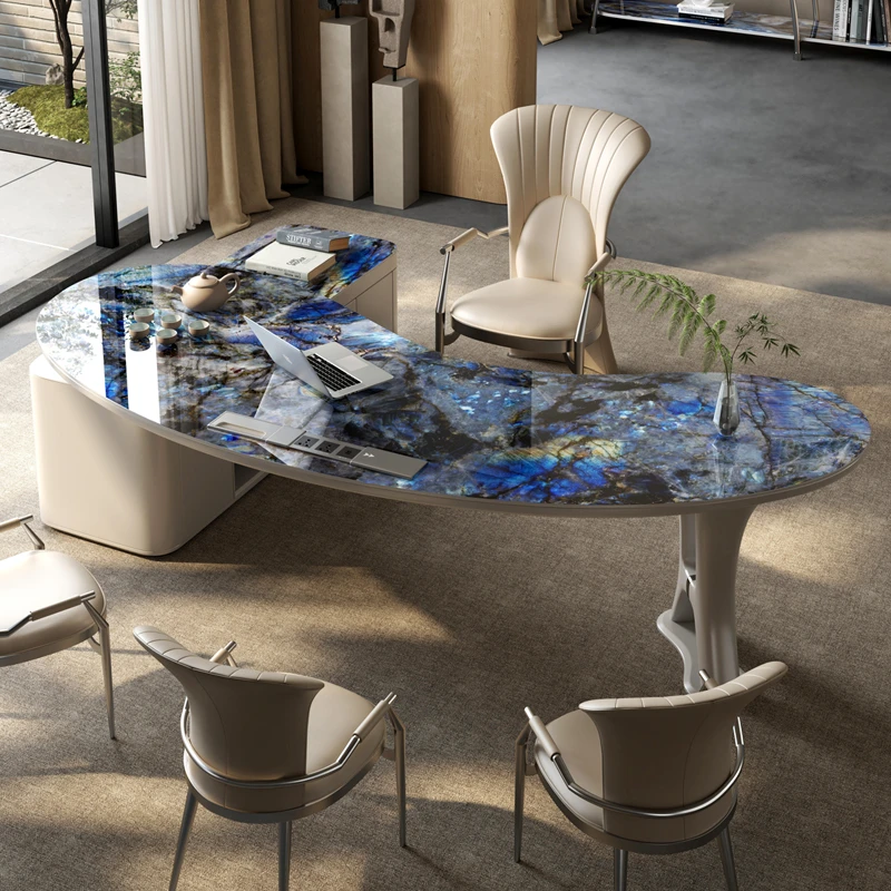 现代轻奢办公奢石岩板茶桌椅组合家用简约茶桌书桌一体两用泡茶台