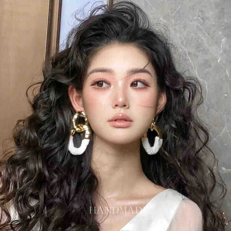 铜合金皮质耳饰 独特新娘耳环夸张个性气质长款流苏圆圈婚纱配饰