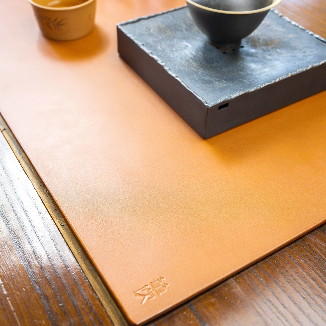 箪饮x金造 联合出品 长方形茶席 牛皮防水茶席 手工轻奢茶席30*60