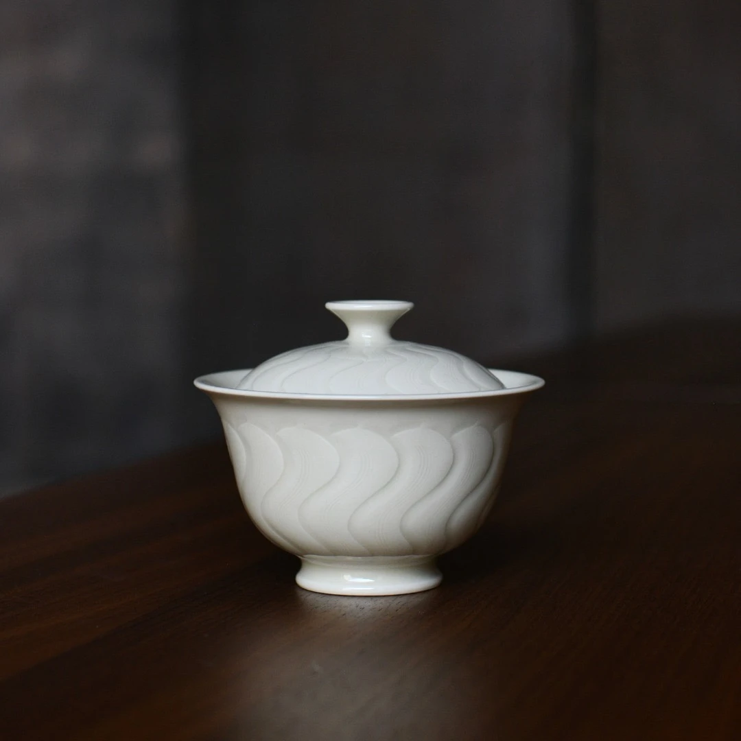 南山云泊 定白 景云 盖碗 纯手工手刻 景德镇烧制 容量110ml