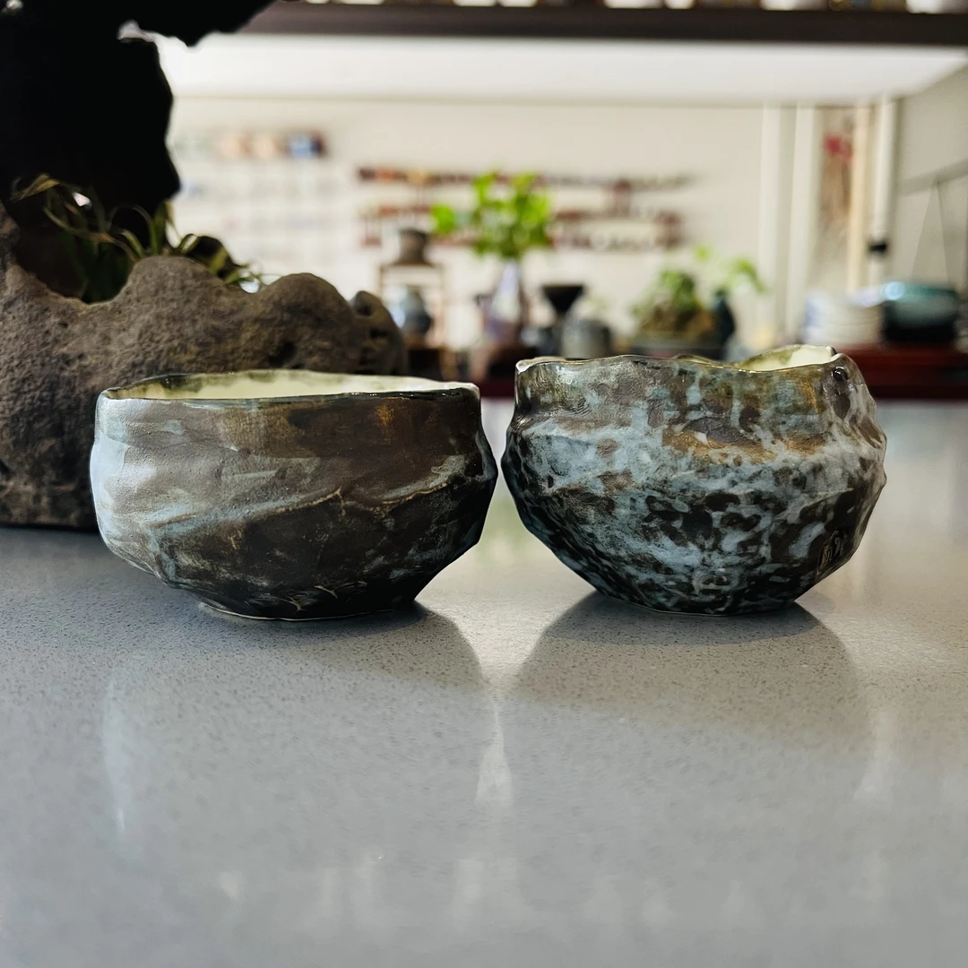 灰蓝柴烧手捏主人杯