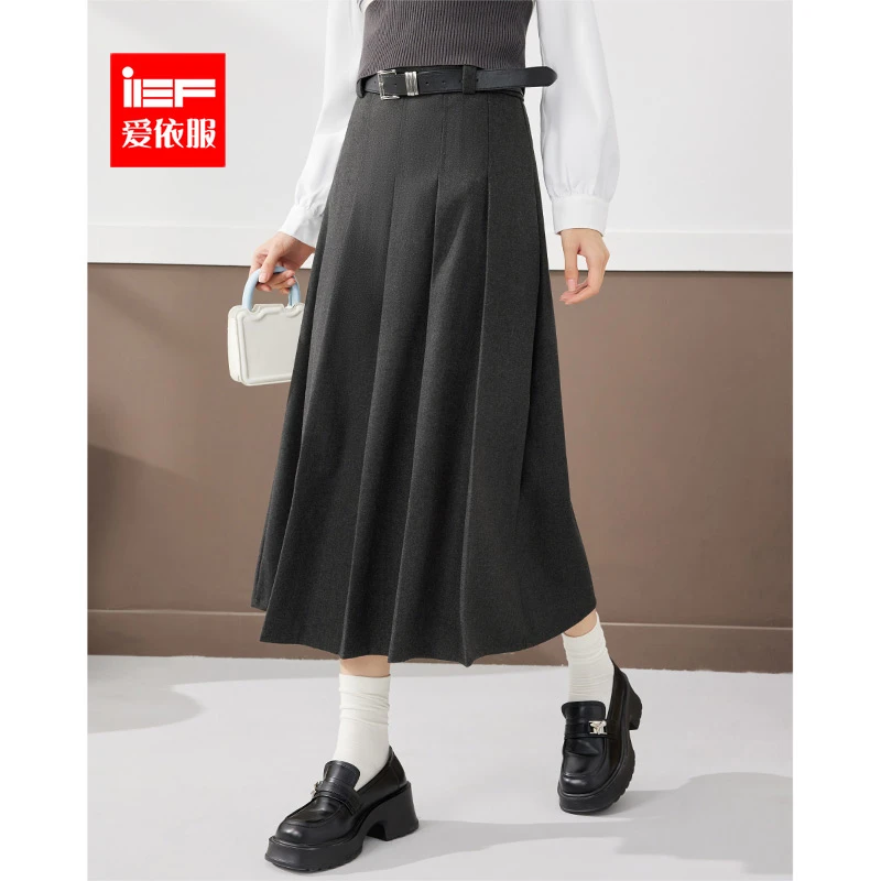 IEF/爱依服热力感半身裙2023秋冬新款法式简约通勤百搭呢绒单裙