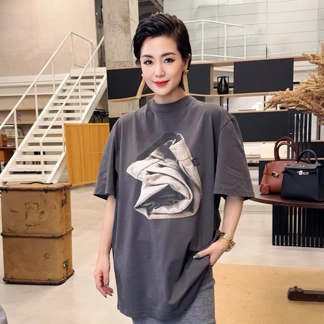 【顾文婷推荐】YOUWEI有尾 卷裤主题印花短T恤 Y1124403