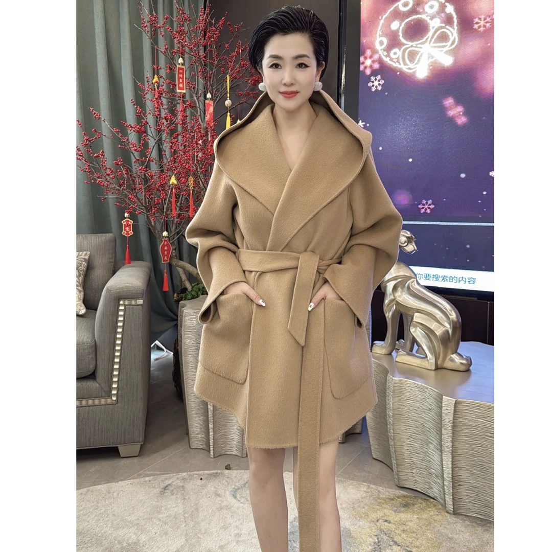 【顾文婷推荐】双面尼翻领系带大衣防寒 GUUGOOS G23AW02014BA