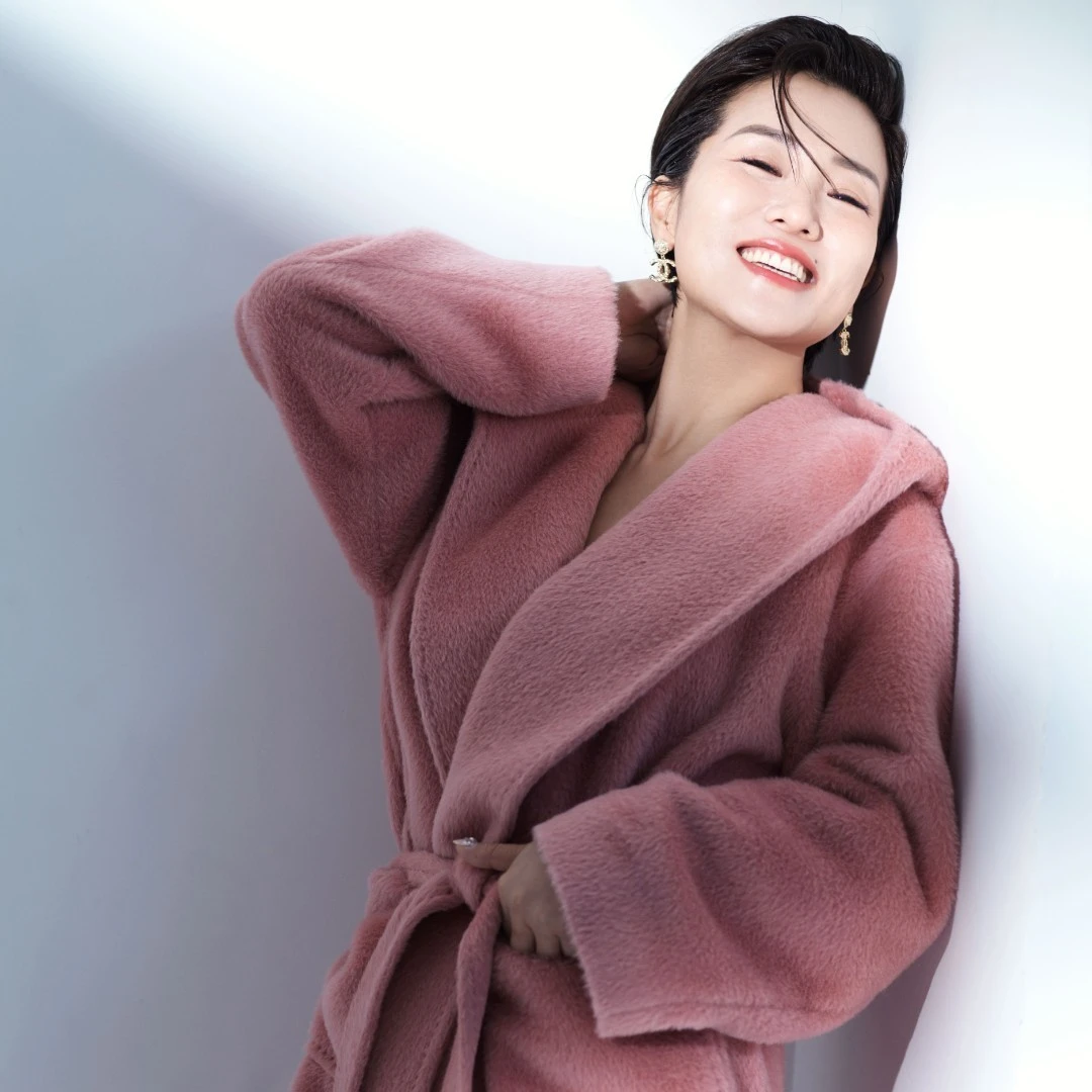 【顾文婷推荐】玉琼国风 粉色连帽羊驼大衣防寒 J42281032
