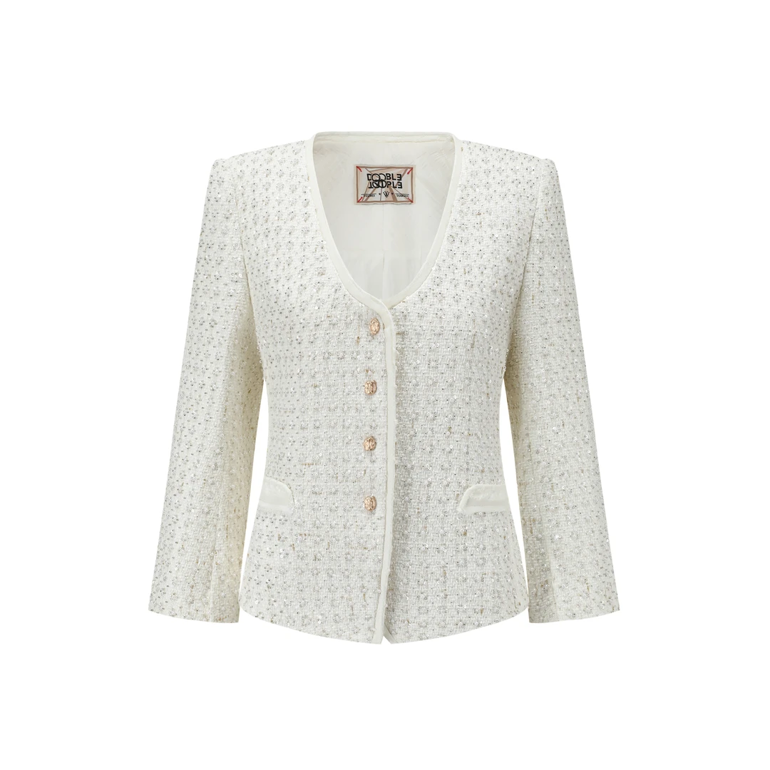 【顾文婷推荐】YOUWEI有尾 满珠嵌边重磅花呢小香风外套 DT1924310