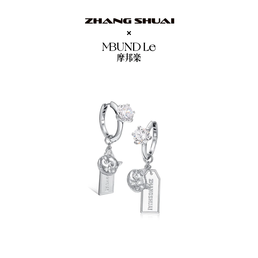 铜合金耳饰 【顾文婷推荐】张帅 喵喵侠系列一猫脸铭牌钻戒耳环