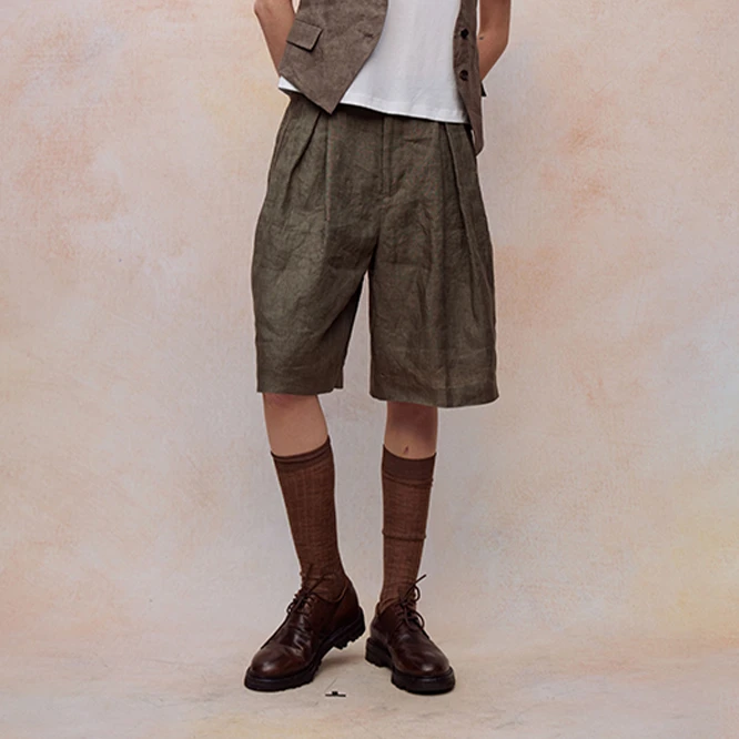 YOUWEI有尾 复古亚麻中裤 Y5324201