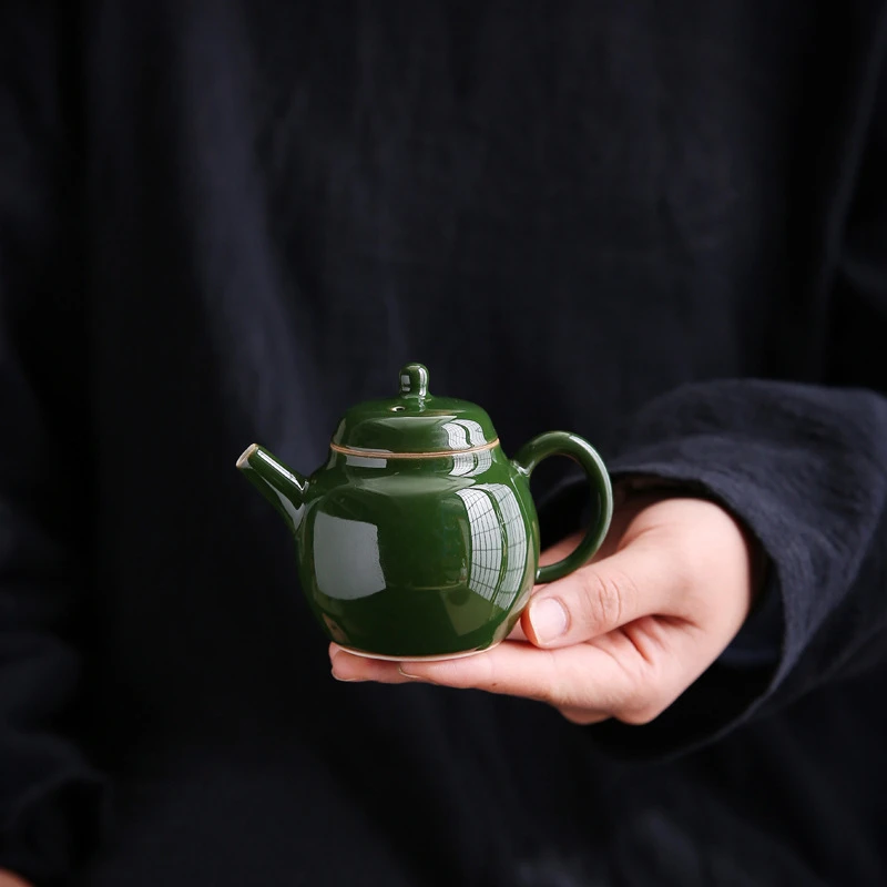 小品壶玛瑙绿复古小茶壶家用球孔过滤陶瓷功夫茶具个人泡茶器茶室