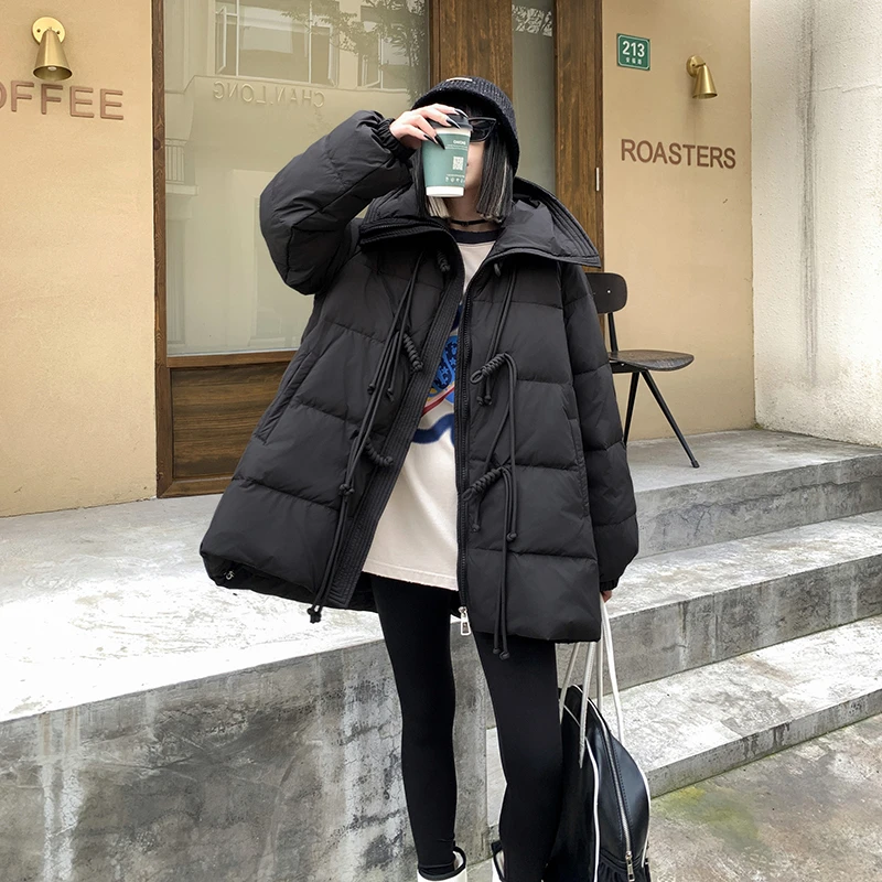 小王家白鸭绒大翻领羽绒服女冬新款中长款加厚外套宽松显瘦休闲