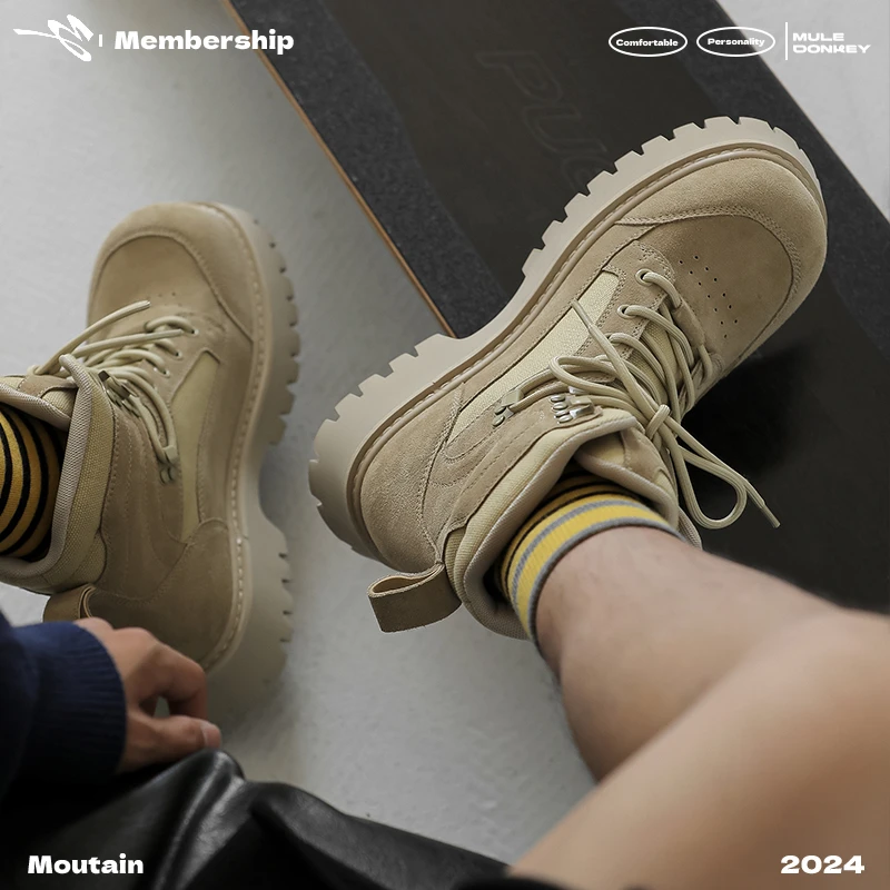 多嘴驴Donkey 复古马丁靴秋冬户外沙漠靴沙色工装靴厚底增高短靴