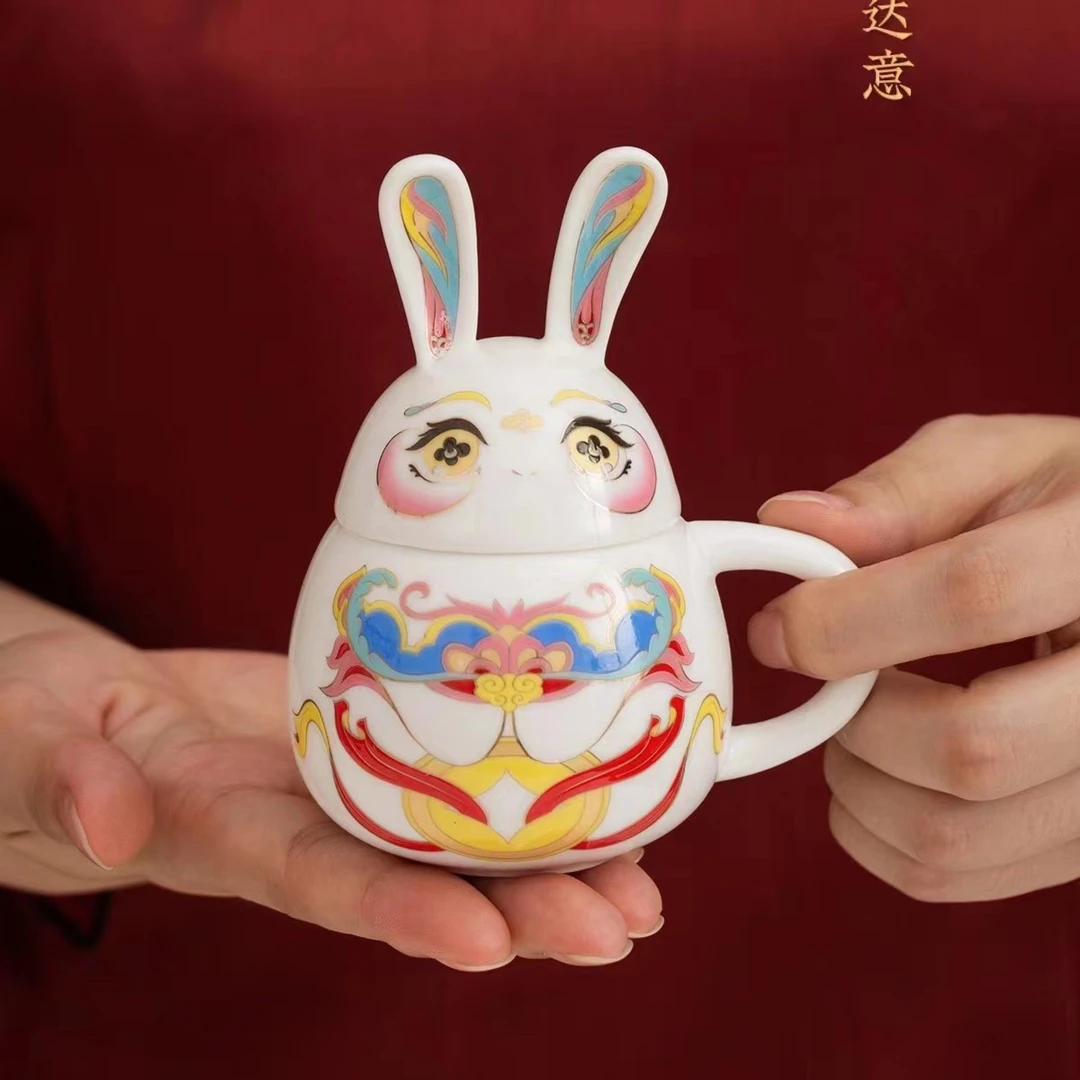 国风玉兔快客茶杯  便捷单人情侣对杯旅行茶具陶瓷可爱创意个人杯