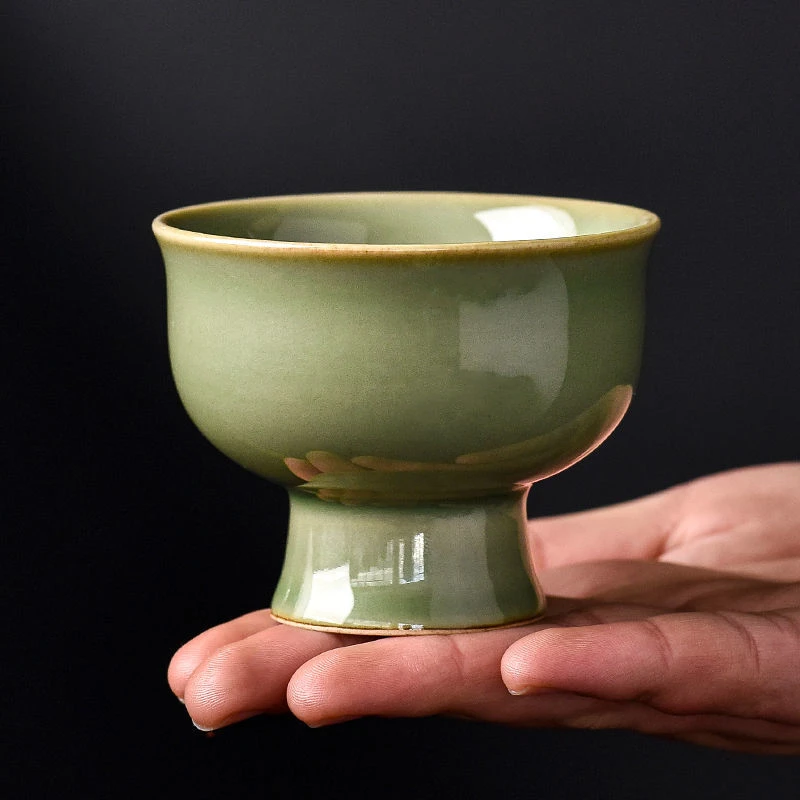 竹绿釉手工主人杯品茗杯功夫茶杯茶具家用小容量喝茶复古陶瓷单杯