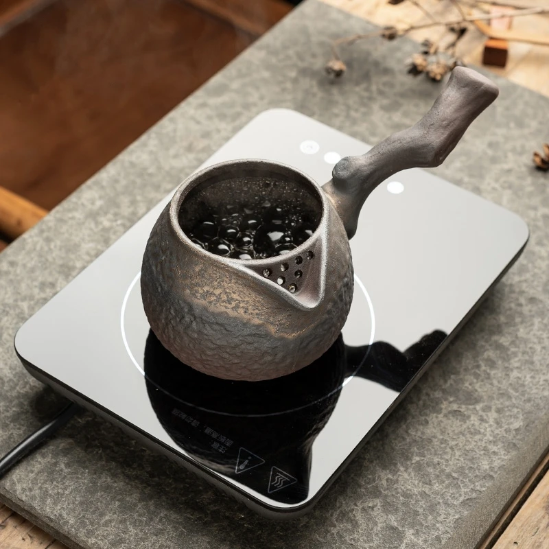 YICHEN/翊尘粗陶侧把煮茶壶复古陶瓷烤茶炉家用公道杯侧把煮茶壶