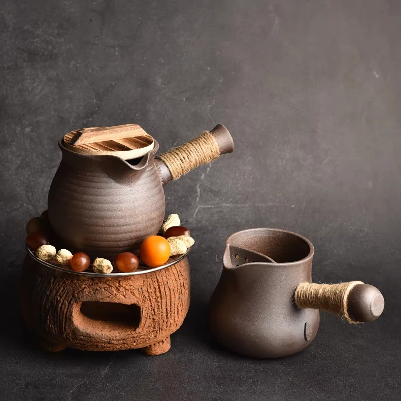 YICHEN/翊尘粗陶侧把壶围炉煮茶耐高温陶瓷炭炉户外烧水烧烤全套