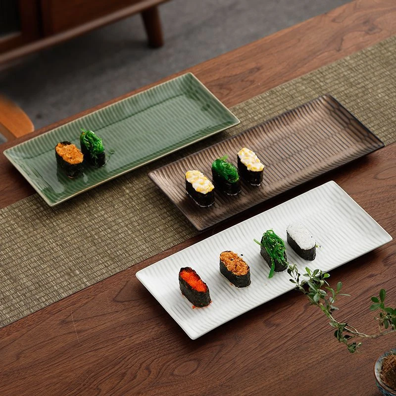 陶瓷日式长方形寿司盘子长条盘纯色点心盘干泡盘家用酒店复古风