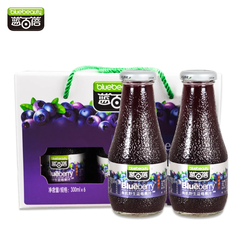 蓝百蓓有机野生蓝莓果汁300mlx6瓶/礼盒100%果汁含量
